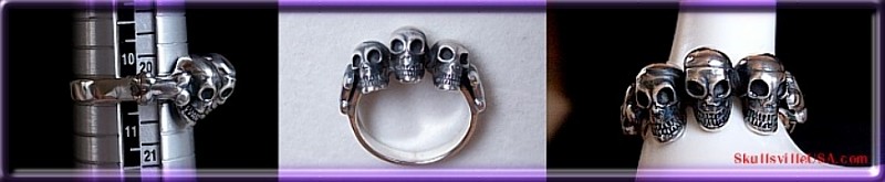 3 skulls sterling sliver ring