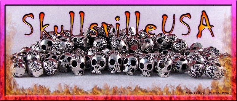 flowered pewter skull beads