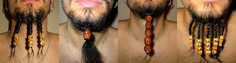 wood and bone skull beads on braided beard
