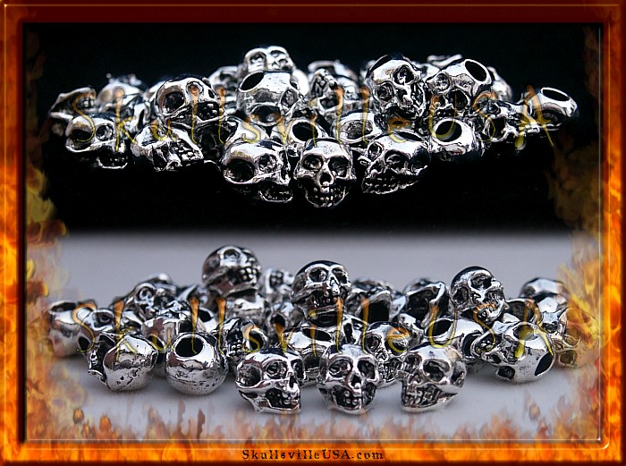 silver plated pewter skull beads