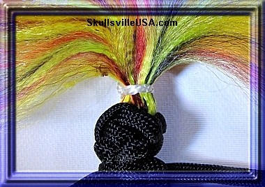 paracord voodoo doll with brushed hair closeup